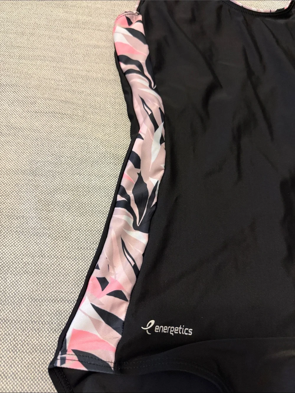 Black One-Piece Swim Suit with Pink Leaf Panels